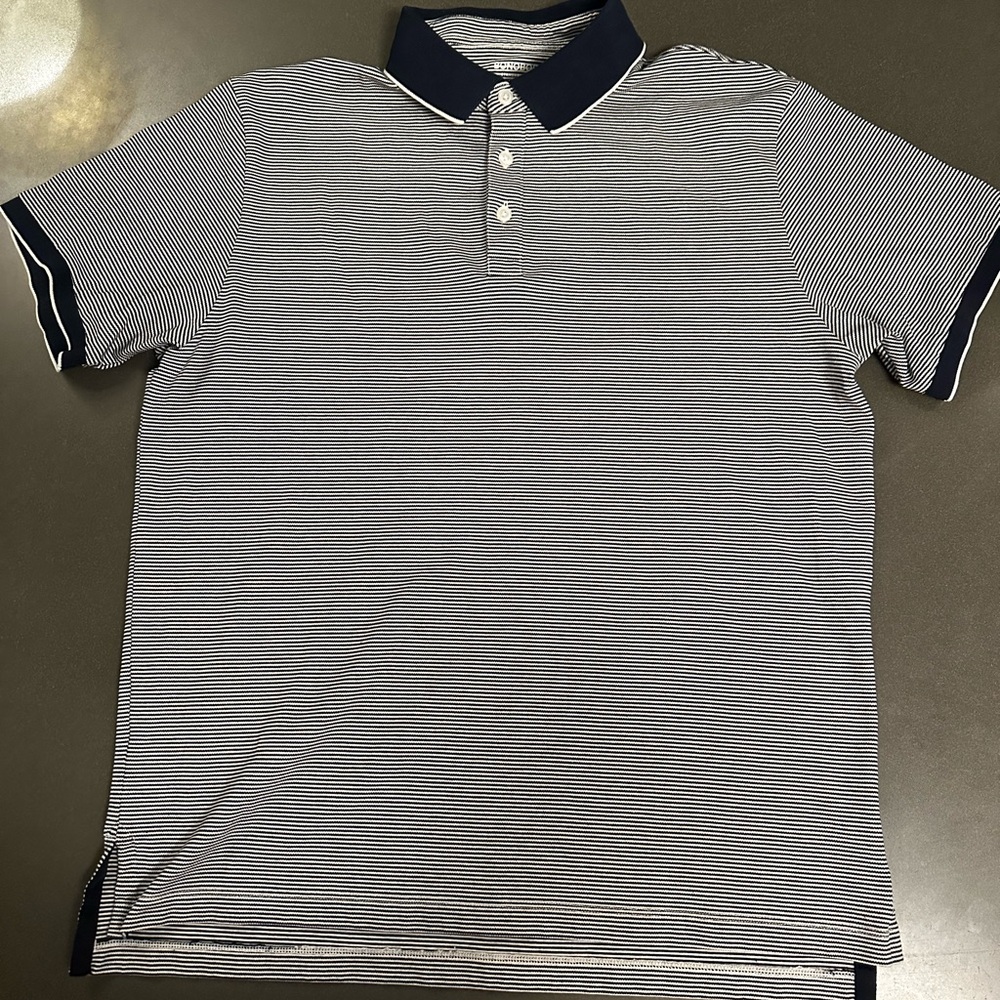 Bonobos Navy & White Thin-Stripe Polo with Contrast Collar